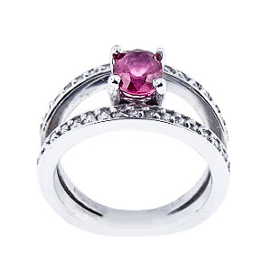 14K White Gold Natural Ruby and Diamond Ring