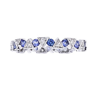 14K White Gold Natural Sapphire and Diamond Band 