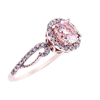 14K Rose Gold Natural Morganite and Diamonds Halo Engagement Ring