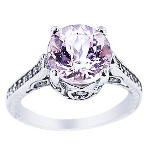 14K White Gold Natural Kunzite and Diamond Antique Design Ring