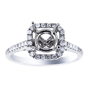 14K White Gold Diamond Halo Design Engagement Ring