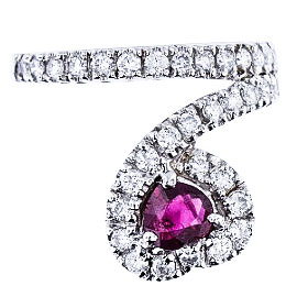 14K White Gold Diamond and Natural Ruby Ring