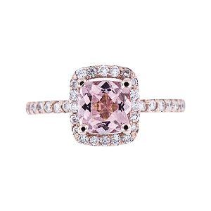 SJ1400RGMOR - 14K Rose Gold Morganite and Diamond Halo Ring