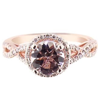 14K Rose Gold Diamond and Natural Morganite Halo Engagement Ring