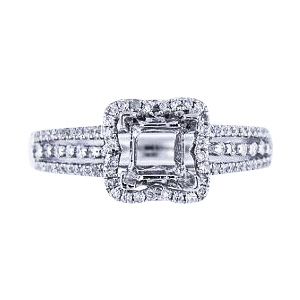 14K White Gold Diamond Halo Design Engagement Ring