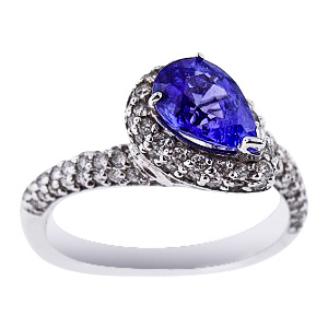 SJ1800TANZR - 14K White Gold Diamond and Natural Tanzanite Halo Ring