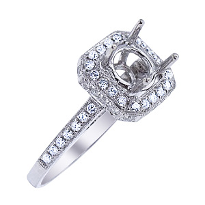 SJ1840CHSA - 14K White Gold Diamond Halo Design Engagement Ring 