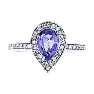 SJ1844TANR - 14K White Gold Diamond and Natural Tanzanite Halo Ring