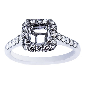 SJ1969PHSA - 14K White Gold Diamond Halo Design Engagement Ring 