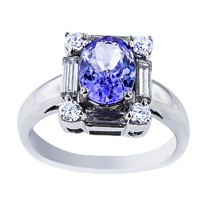 14K White Gold Natural Tazanite and Diamond Ring