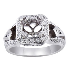 14K White Gold Diamond Halo Engagement Ring