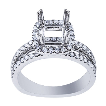 SJ2500PHSA - 14K White Gold Diamond Halo Design Engagement Ring 