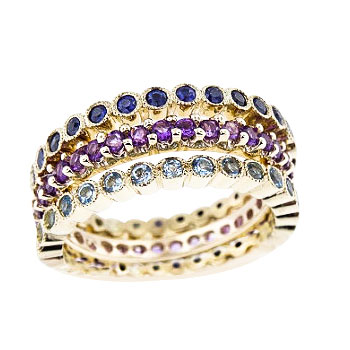 SJ2501SAMBZ - 14K Yellow Gold Sapphire, Blue Zircon, and Amethyst Eternity Bands