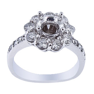 14K White Gold Diamond Halo Prong Set Engagement Ring 1.00 Carats