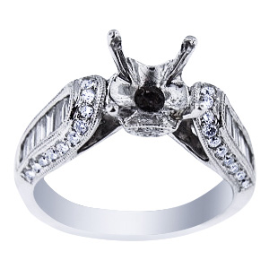 SJ3000ATDER - 18K White Gold Antique Design Engagement Ring 