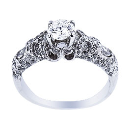 14K White Gold Antique Design Engagement Ring 1.25 Carats