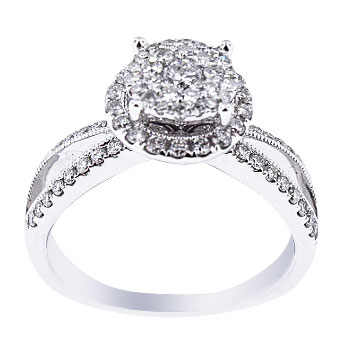 14K White Gold Diamond Halo Engagement Ring