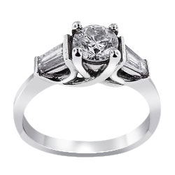 14K White Gold Three Stone Diamond Wedding Ring 1.29 Carats