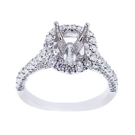 14K White Gold Diamond Antique Design Diamond Engagement Ring 1.10 Carats