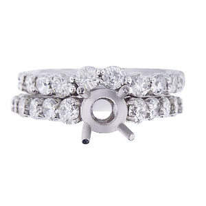 14K White Gold Diamond Eternity Prong Set Wedding Set