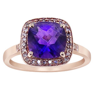 14K Rose Gold Amethyst and Diamond Ring