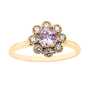 14K Rose Gold Natural Morganite and Diamond Halo Engagement Ring