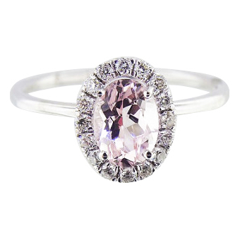 14K White Gold Diamond and Natural Morganite Halo Engagement Ring