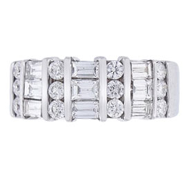 14K White Gold 1.34 Carat Diamond Round and Baguette Band