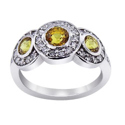 14K White Gold Natural Yellow Sapphire and Diamond Halo Ring