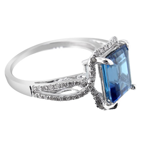 14K White Gold Diamond and Natural Blue Topaz Ring
