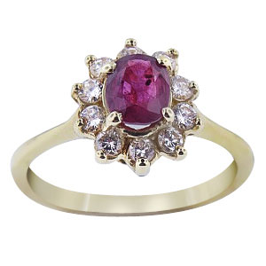 Natural Ruby and Diamond Ring Set in 14K Yellow Gold
