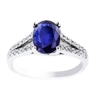 Natural Blue Sapphire and Diamond Set in 14K White Gold Ring159 Carats