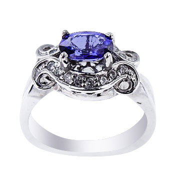 Natural Blue Sapphire and Diamond Set in 14K White Gold Ring 1.25 Carats