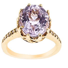 14K Yellow Gold Diamond and Kunzite Antique Design Ring