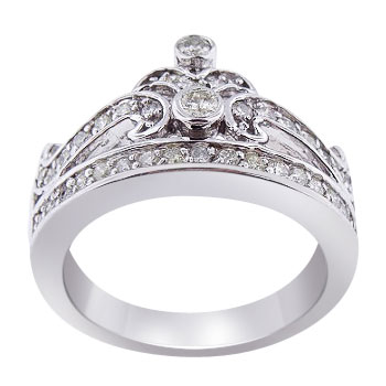 14K White Gold Diamond Crown Ring