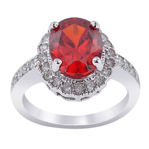 14K White Gold Diamond and Padparadscha Ring