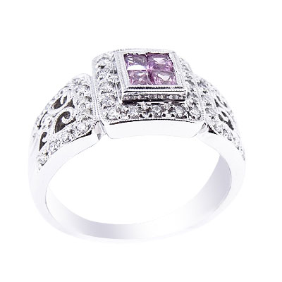 14K White Gold Diamond and Pink Sapphire Ring