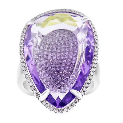 14K White Gold Diamond and Amethyst Halo Ring 15.79 Carats