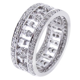 18K White Gold Baguette and Round Brilliant Diamond Band