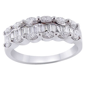 18K White Gold 1.10 Carat Diamond Marquise and Baguette Band