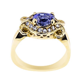 14K Yellow Gold Natural Sapphire and Diamond Ring